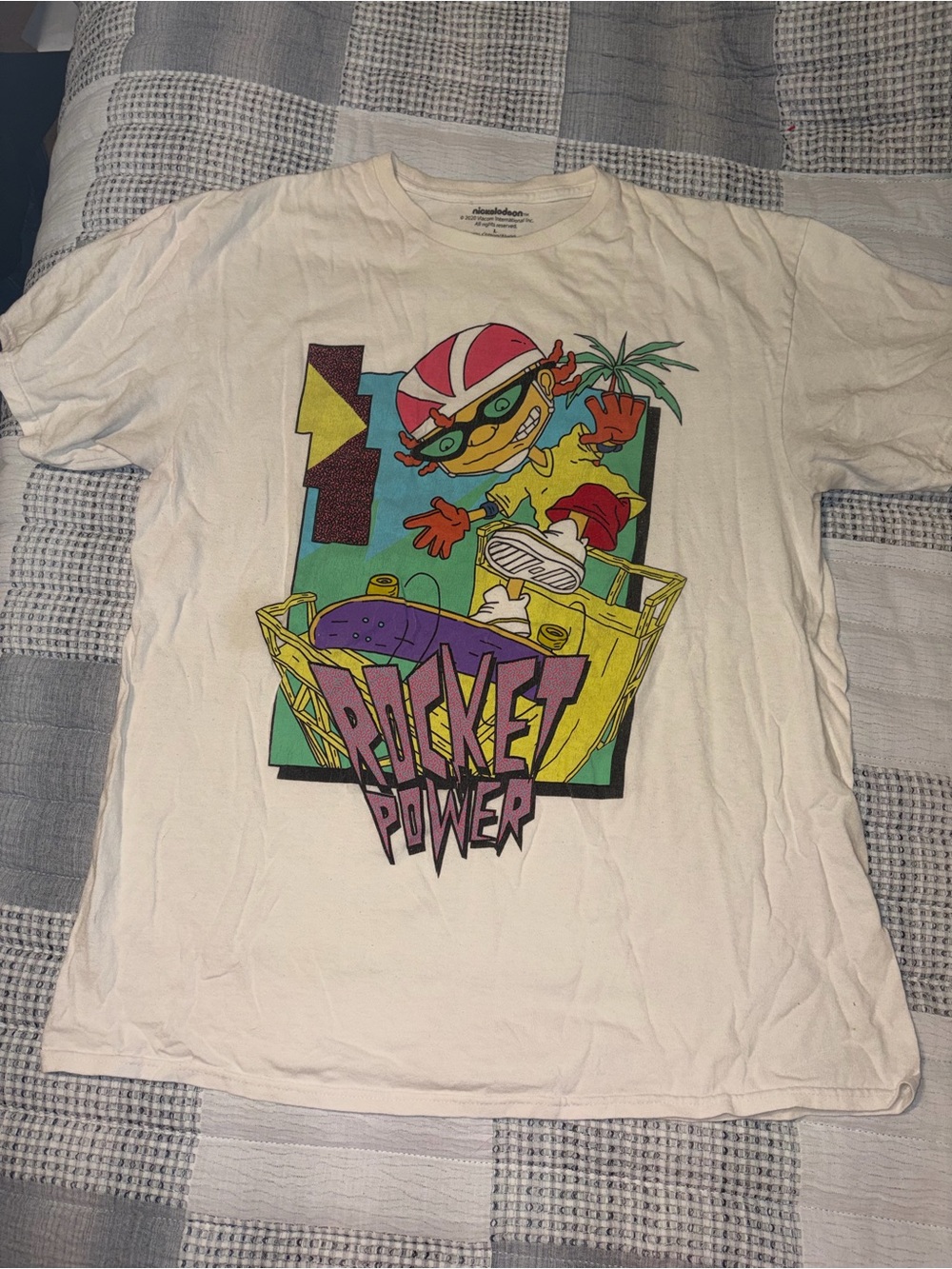 Nickelodeon White Tee with Bold Multicolor Cartoon Print